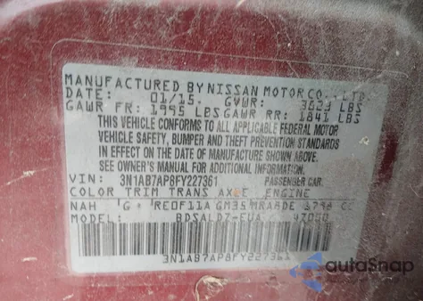 2015 Nissan Sentra Sv from USA, damaged, VIN 3N1AB7AP8FY227361